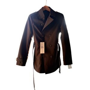 Paul Daniel Mens Double Breasted Trench Coat Black Belted Jacket JK34RF10M002 48